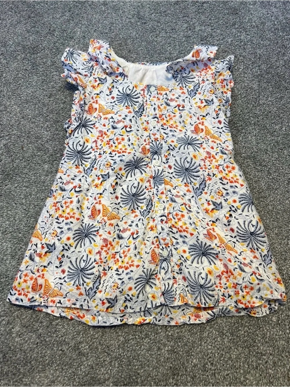 GAP Baby Floral & Butterfly Print Dress in White, Navy, Yellow, Orange